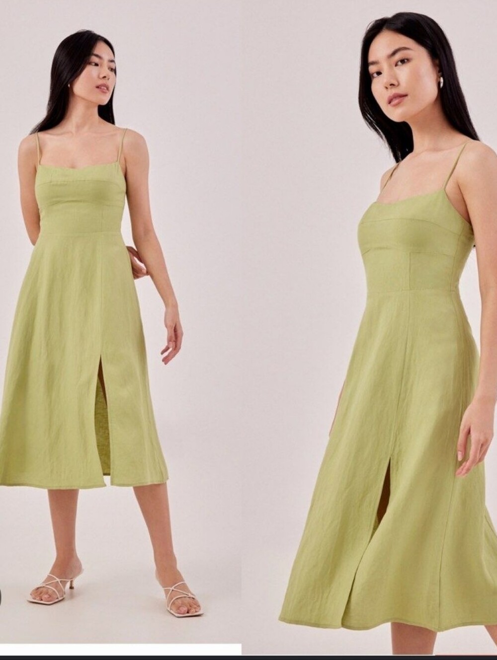 Love Bonito Sianna Linen Bustier Green Spaghetti Strap Midi Cocktail Dress